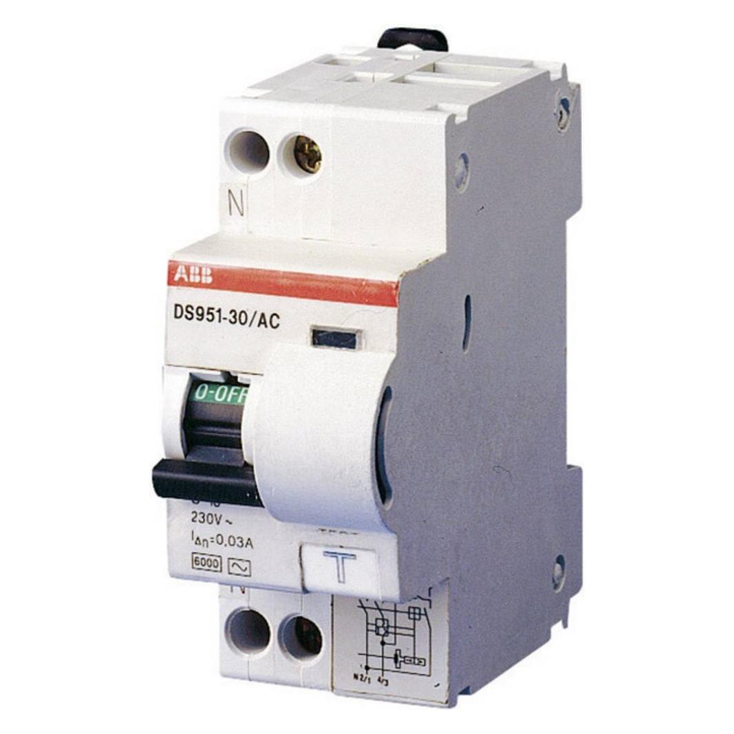 ABB RCBO DS201 FI/LS-Schalter 16A, 1P+N-polig Typ C, Empfindlichkeit 30mA, DIN-Schienen-Montage (471013)