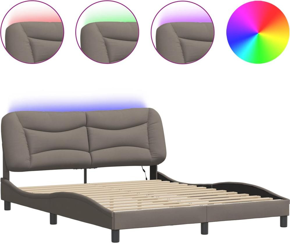 vidaXL Bedframe Hvar met LED-verlichting, taupe, 160x200 cm, gestoffeerd