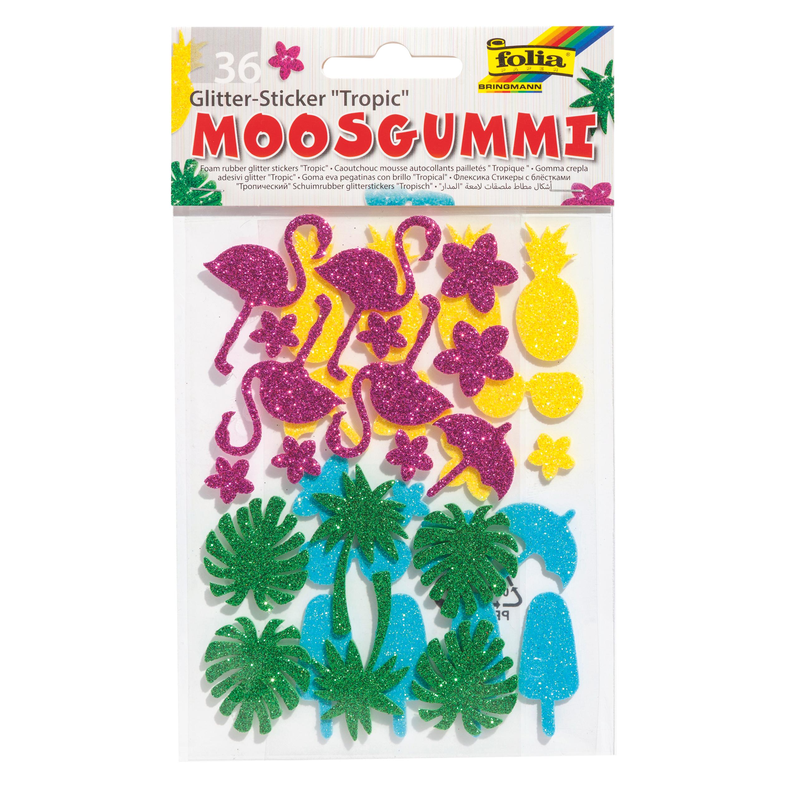 Folia Moosgummi Glitter-Sticker Tropic 36-tlg. (36 Sticker) (25438545)
