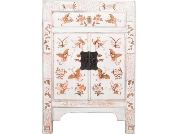 Fine Asianliving Armoire chinoise blanche Peinte à la main Papillons L58xP37xH85cm Armoire chinoise Armoire de mariage chinoise Meubles orientaux Asiatiques