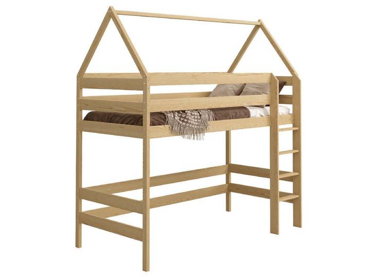 Need Sleep Hausbett Haus-Hochbett aus Kiefernholz 90x200 cm, Natur