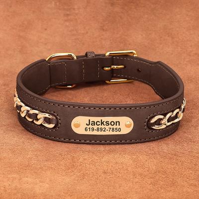 Happy Pet Pantry Custom Leather Dog Collar Accessories With Personalized ID Tag For Small, Medium & Large Dogs XL 2
