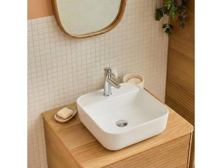 Vasque à poser carrée en céramique blanche 39cm