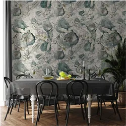 Artgeist, Tapete, Fototapete - Autumn souvenirs - cool grey floral pattern with leaves (300 x 210 cm)