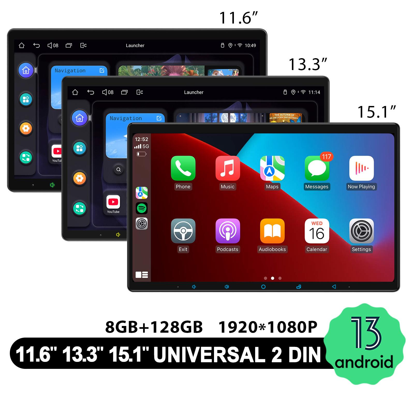 Selius Autoradio Android 13 met 13.3 inch Scherm - Dubbel Din - Universele Multimediaspeler