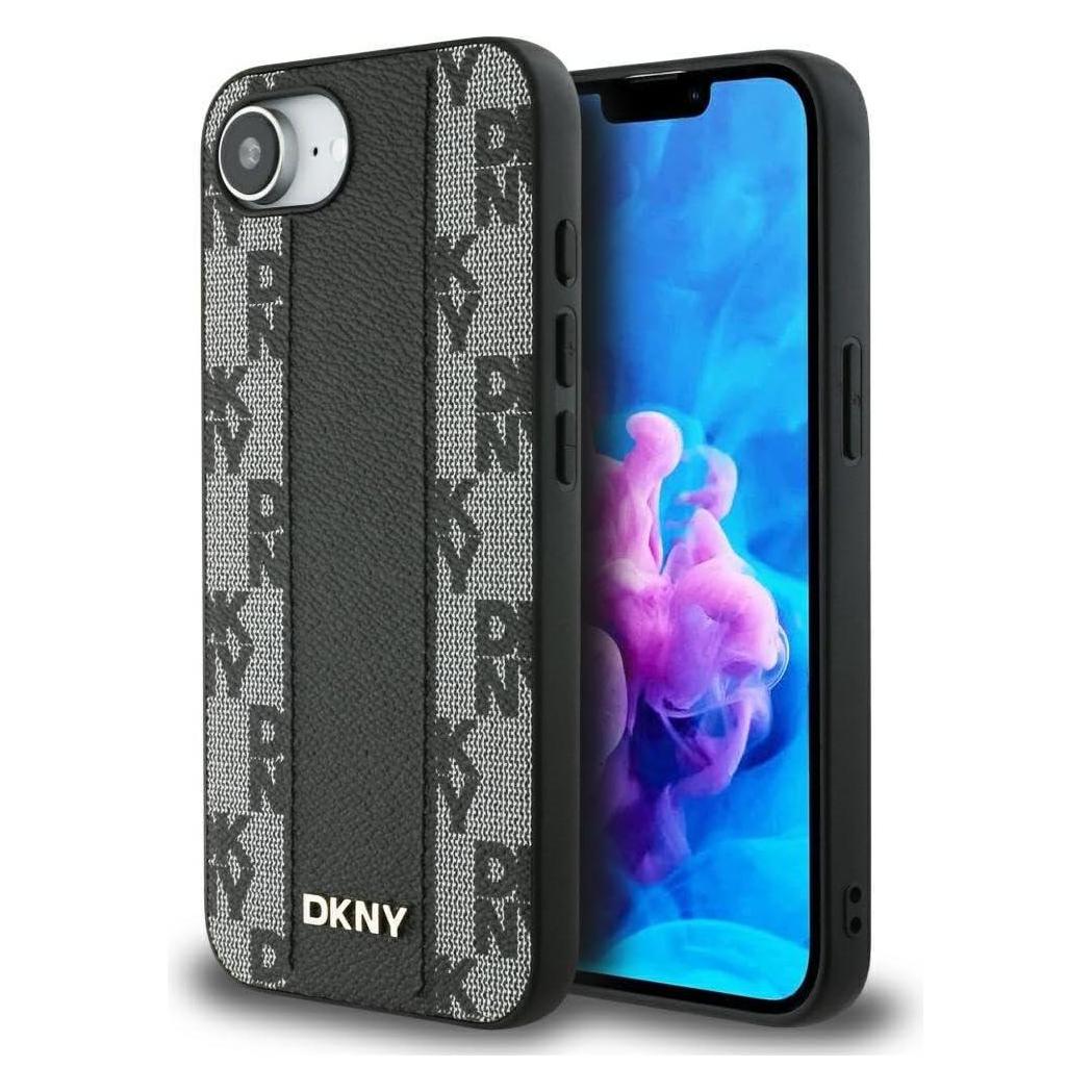 DKNY Leather Checkered Mono Pattern MagSafe iPhone 16e Case - Black (Apple iPhone 16e, Apple iPhone 17e) (DK000315-0)