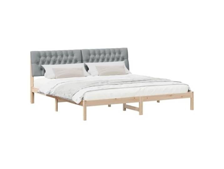 KTHLBRH Doppelbett 200x200 in aus massivem Kiefernholz Lattenrost, gepolstertes Kopfteil, grau, Wandmontage, leicht zu reinigen