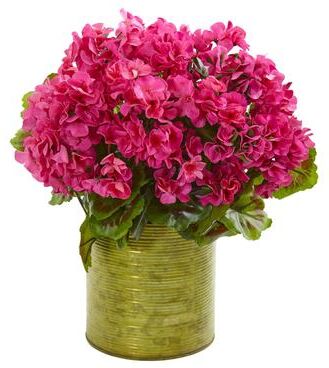 Nearly Natural Geranium Artificial Plant in Metal Planter UV Resistant (Indoor/Outdoor)
