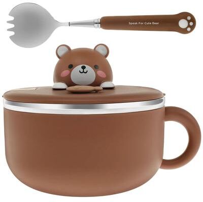 Uplifted Finds 1200ml Insulated Stainless Steel Ramen Bowl With Lid dark Khaki