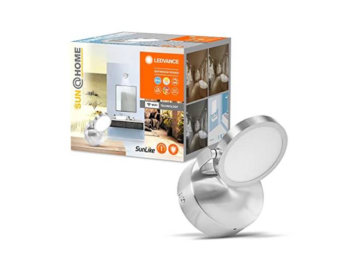 LEDVANCE SUN@HOME Badleuchte 110mm IP44, 7,5W, 520lm, regulierbares Weißlicht (2200K bis 5000K), stufenlos steuerbar, dimmbar, passt das Licht automatisch dem Biorhythmus an, Schutzklasse IP44, Chrom