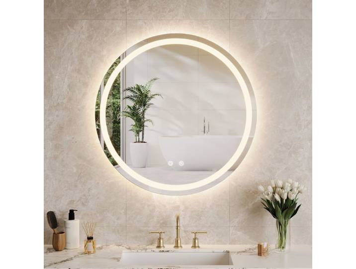 LUNSY - Miroir Rond Salle de Bain 60 cm avec LED - 3 Mode de Lumières - Anti-buée - Verre anti-explosion