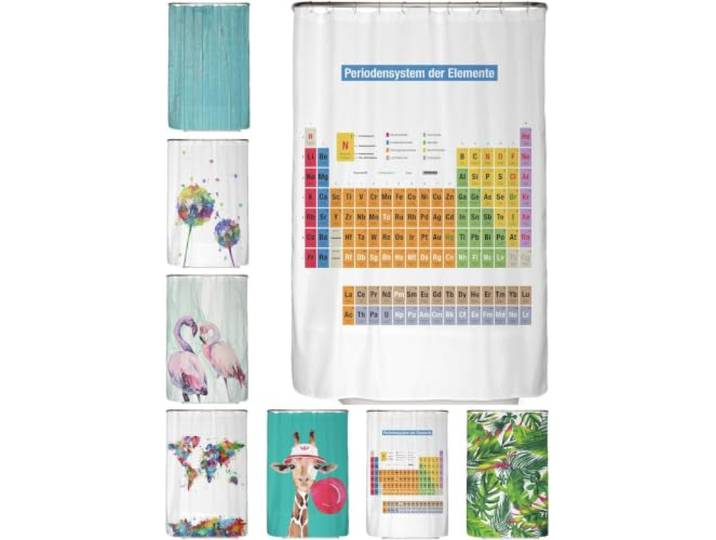 arteneur Rideau Anti-Moisissure 120x200 cm Tableau Périodique Allemand Textile recyclé\, OEKO-TEX 100\, 40°C machine\, opaque\, imperméable\, ourlet lesté\, avec 8 anneaux recyclés