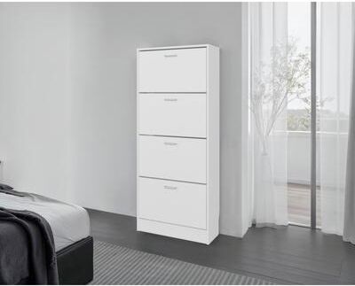 White Vertical Shoe Cabinet With Doors