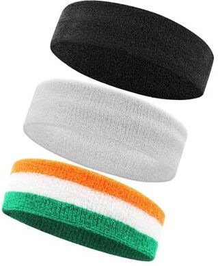 Inspire Select 3pcs Sports Sweatbands Moisture Wicking Cotton Terry Cloth Headband & Wristbands For Running, Tennis & Basketb black White Multi