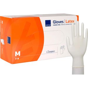 Abena Einmalhandschuhe Classic, natur, 100 Stück, Latex, chemikalienbeständig, lebensmittelecht, Größe M