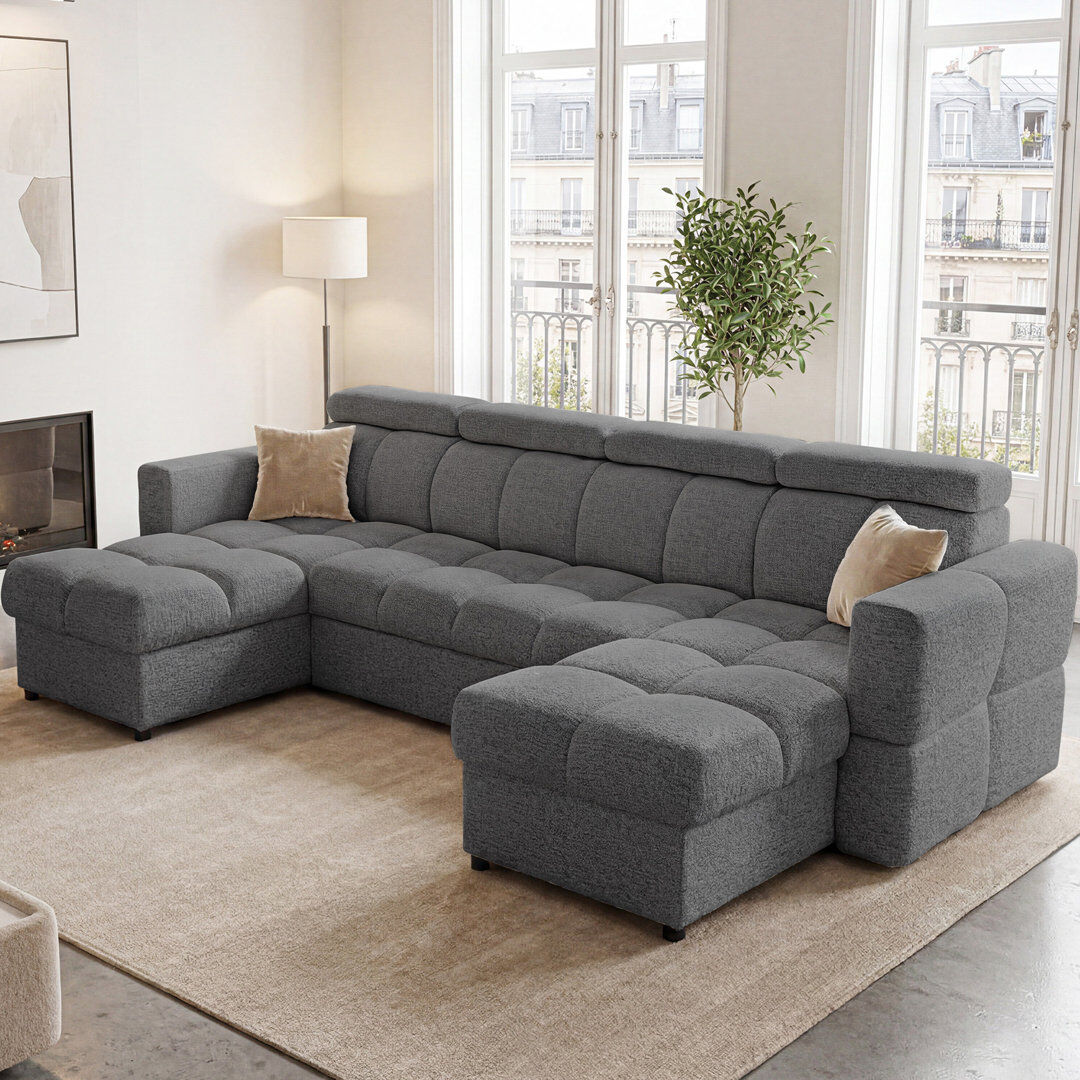 Brayden Studio Sectional GREY Polyester Blend 84cm H X 230cm W X 160cm D