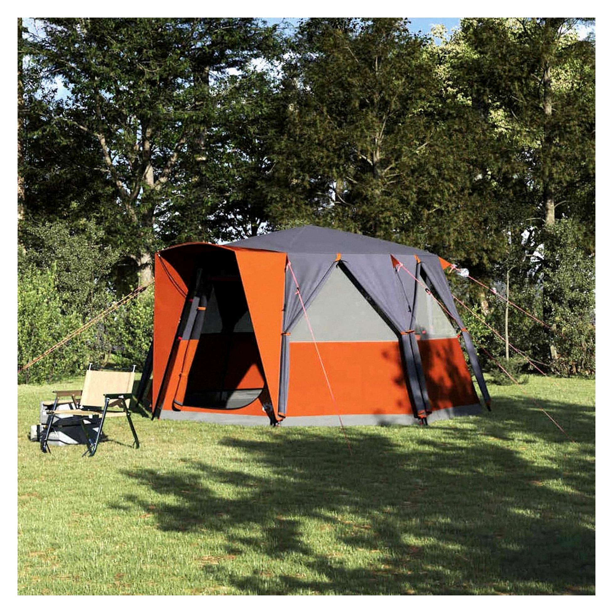 Hütten-Zelt mit Dach Grau und Orange 425 x 396 x 222 cm, Wasserdichtes Campingzelt für Gruppen