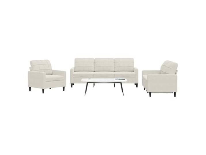 YUTAASU 3-TLG Sofagarnitur mit Kissen Creme Samt Metallgestell, Dick gepolstert, Modernes Design, Robust und Stabil