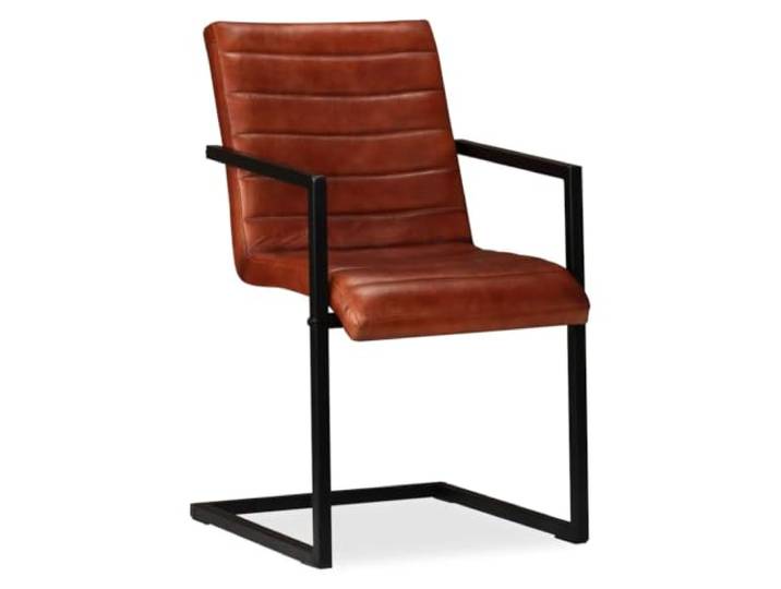 KGHERMDF Esszimmerstühle 2 STK. Braun Echtleder Retro Design, Dick Polsterung, Stahlgestell, Belastbar bis 110 kg, Leicht Montierbar