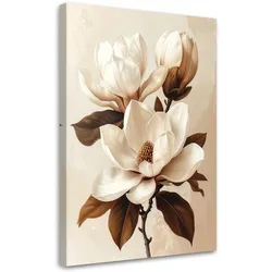 LEINWANDBILDER, Weiße Magnolie mit braunen Blättern auf hellem Hintergrund