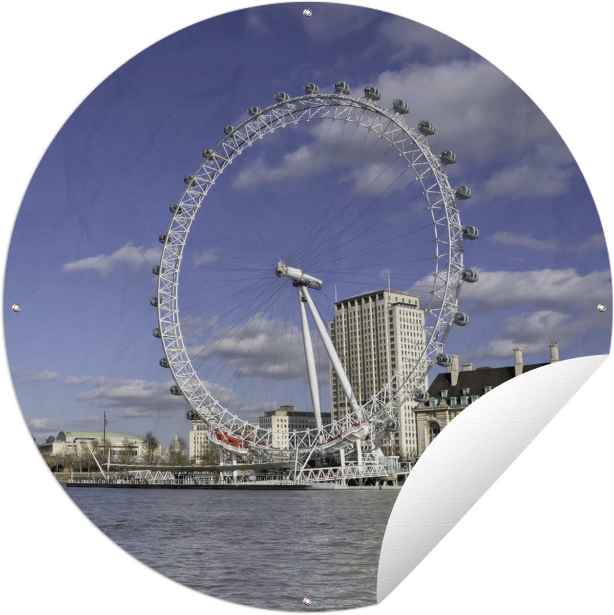 Tuincirkel Londen Ronde Tuinposter met London Eye en Wolken - 90 x 90 cm