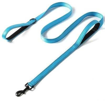 Uplift Essentials Two Handle Heavy Duty Training Leash Dual Control Reinforced Nylon Lead For High Traffic Control sky Blue 5ft