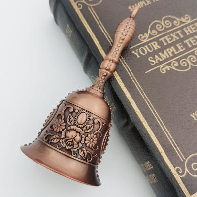 Multisell Products Hub Retro Golden Hand Bell, Clear Sound Bronze Metal, Church Bell For Restaurant, Bar, Rose Design, Jingle Effect 3
