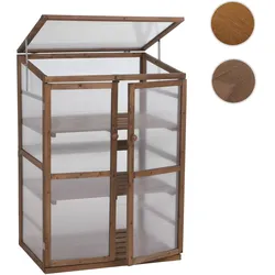 Gewächshaus HWC-Q13, Treibhaus Anzuchthaus Frühbeet Fenster verstellbar Holz FSC®-zertifiziert 110x76x57cm ~ dunkelbraun
