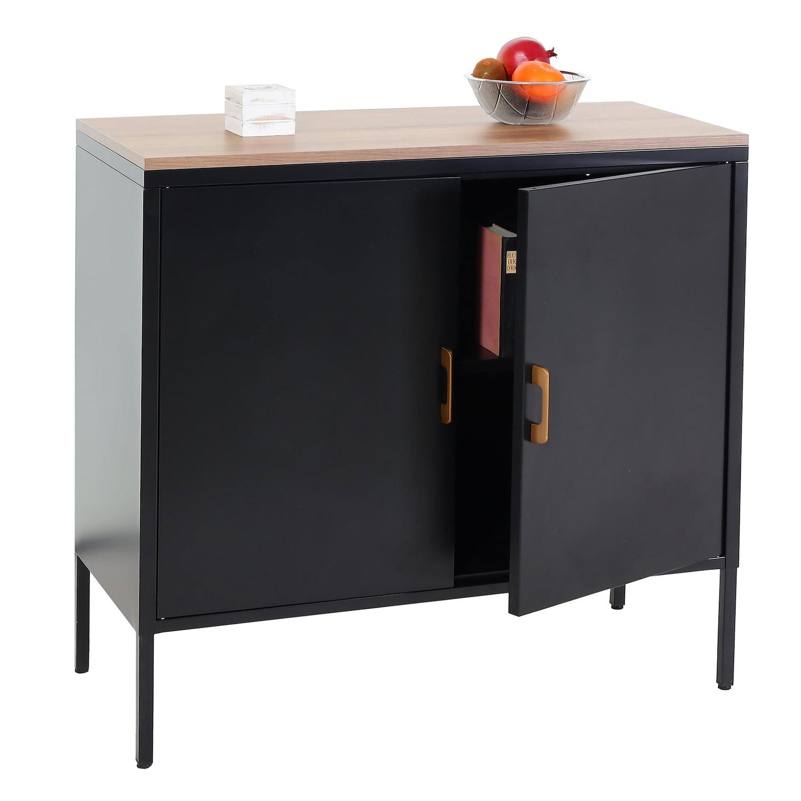 Kommode MCW-L84, Sideboard Schrank Anrichte, 2 Türen Metall 90x90x40cm, Melamin beschichtet ~ schwarz