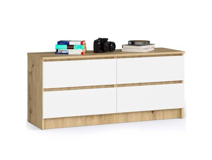 AKORD Kommode K 120 cm 4 Schubladen zum Wohnzimmer Schlafzimmer Arbeitszimmer Modernes funktionales Design Laminatplatte 16mm Farbe Artisan Oak/Weiß