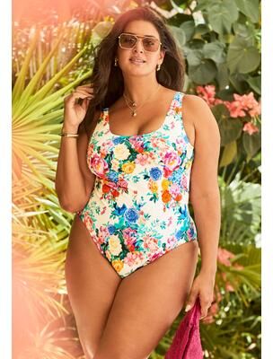 Plus Size Women's Scoop Back One Piece by Swimsuits For All in Cascading Blooms (Size 20)