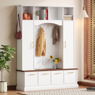 Lirago Hall Tree with Storage Bench Coat Rack Hooks for Entryway Mudroom Hallway with Flip Down Doors and Adjustable Shelves