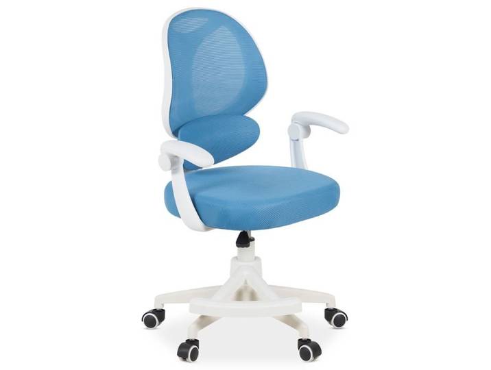 Chaise de Bureau pour Enfant ISLA Bleue Pivotante avec Repose-Pied et Accoudoirs Assise Rembourrée et Réglable