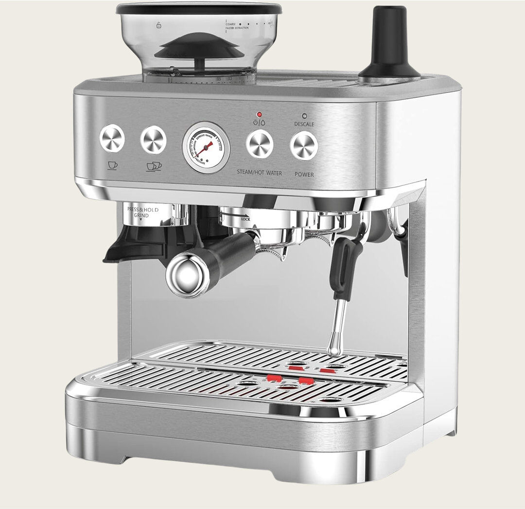 Belfry Kitchen Coffee Machine, All-in-one Espresso Machine With Grinder Latte Cappuccino 15 Bar Italian Pump 2.3 L Water Tank Silver 15L