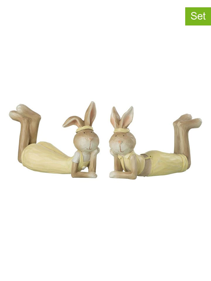 J Line 2er-Set: Dekofiguren "Hase" in Hellbraun/ Gelb - (B)14 x (H)9,5 x (T)5 cm - onesize