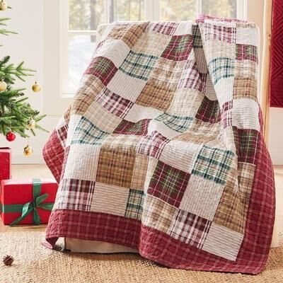 Greenland Trading Co. Carlton Patchwork Throw Blanket Red 50 x 60, 50 x 60, Red