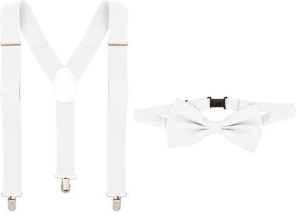 Set Hosenträger & Fliege, weiß