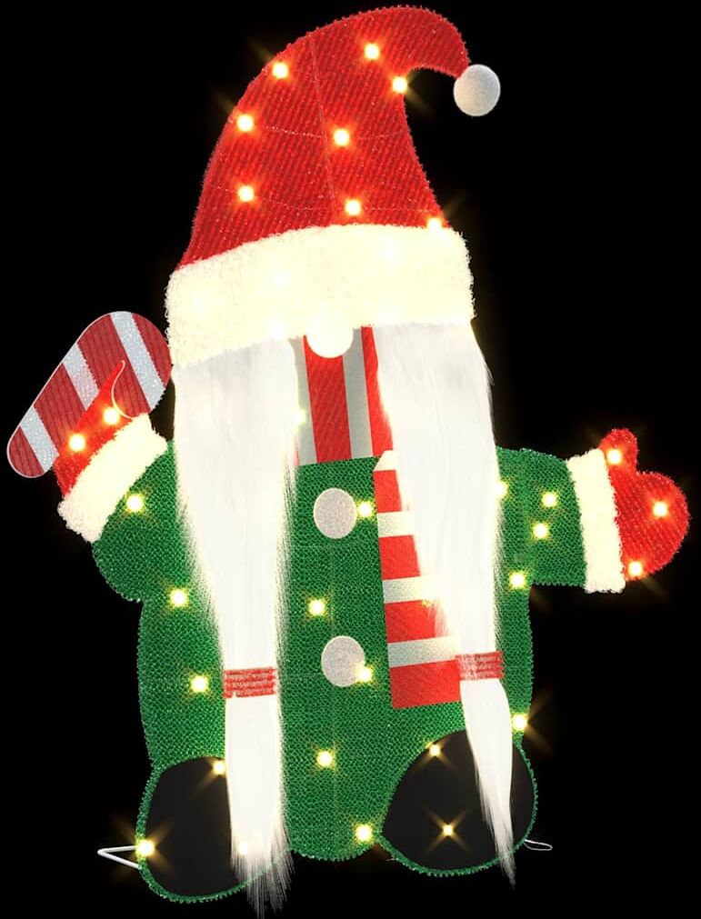 vidaXL Gnome Éclairé 60 LED Blanc chaud 71 x 64 cm Tissu en Guirlande