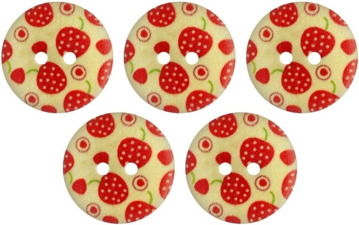 Houten Knopen Set met Bloemenpatronen - Beige - Ø 20 mm