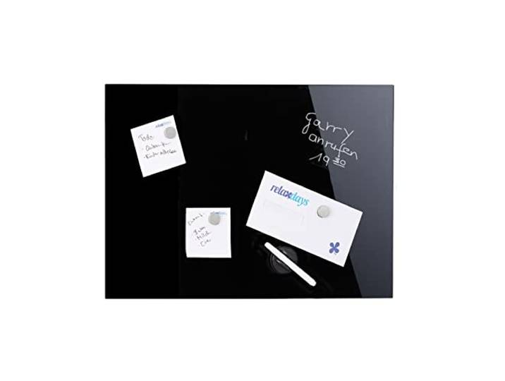 Relaxdays Magnettafel, beschreibbar, inkl. 3 Magnete & Stift, schwarz