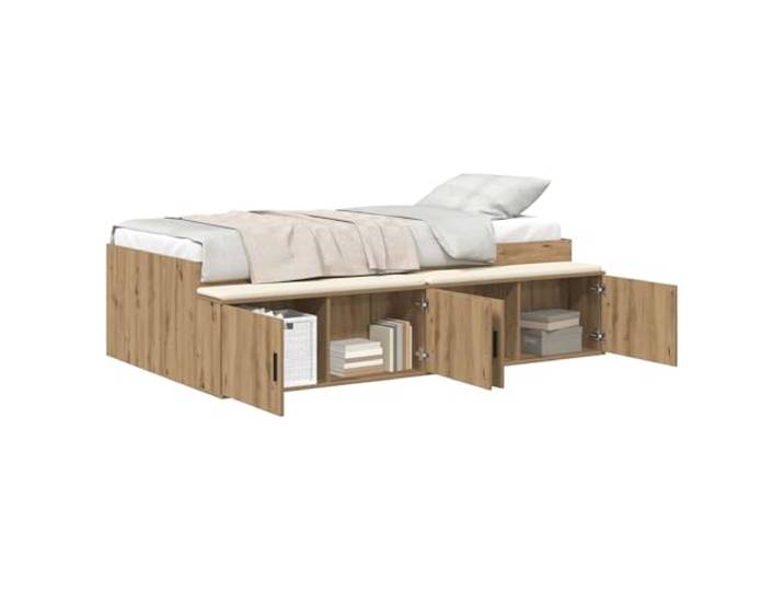 PUGYNBK Artisan Bettrahmen mit Schubladen, Eiche, 90 x 190 cm Robustes Sperrholz, geräumige Aufbewahrung, modernes Design, einfache Reinigung