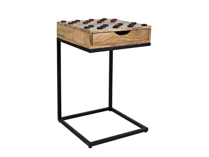 Livin Hill Beistelltisch Avola, Massives Mangoholz, Schwarze Metallbeine, Integriertes Schachbrett