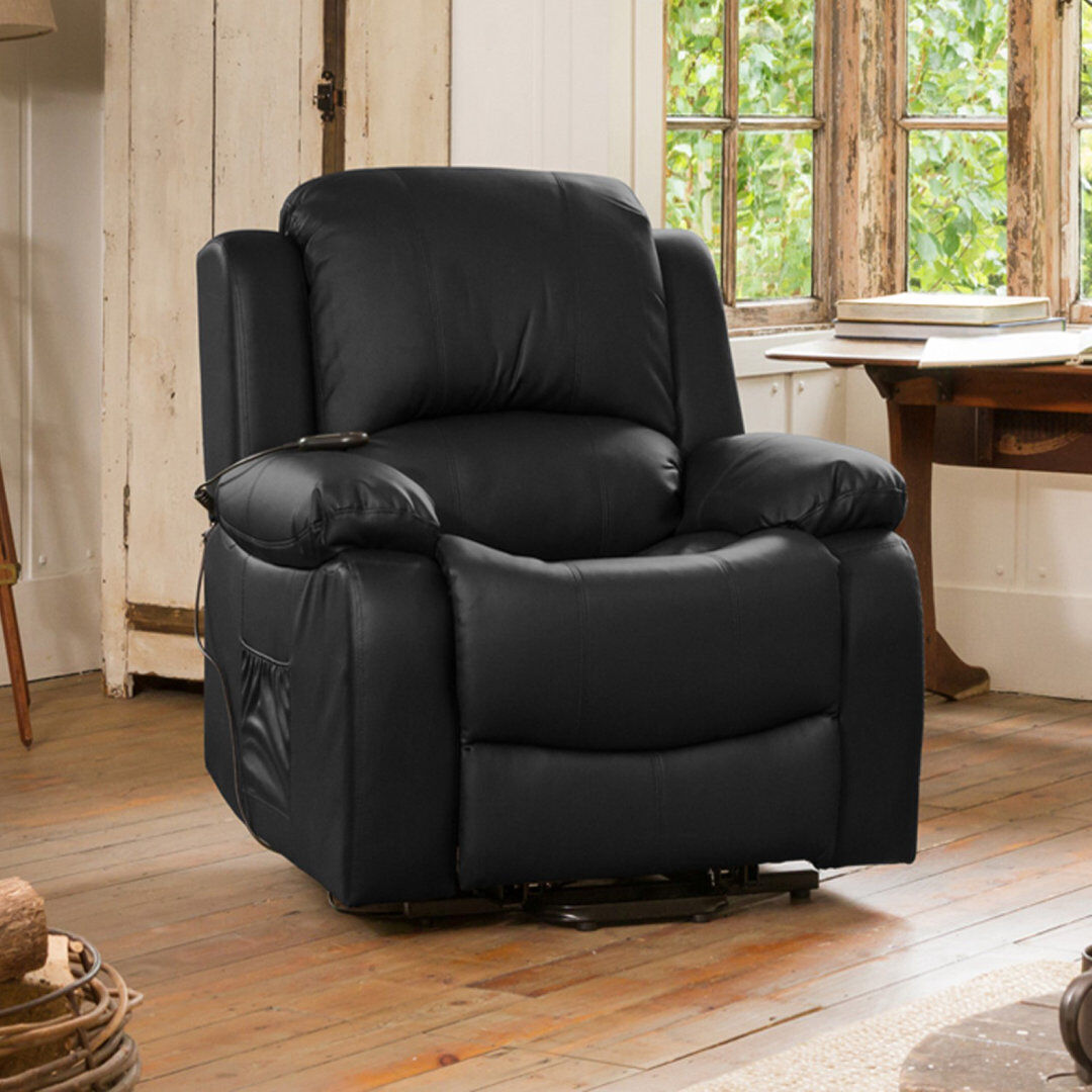 Lark Manor Seine-Maritime 92cm Wide Faux Leather Lift Assist Standard Recliner with Massager Black 103cm H X 92cm W X 99cm D