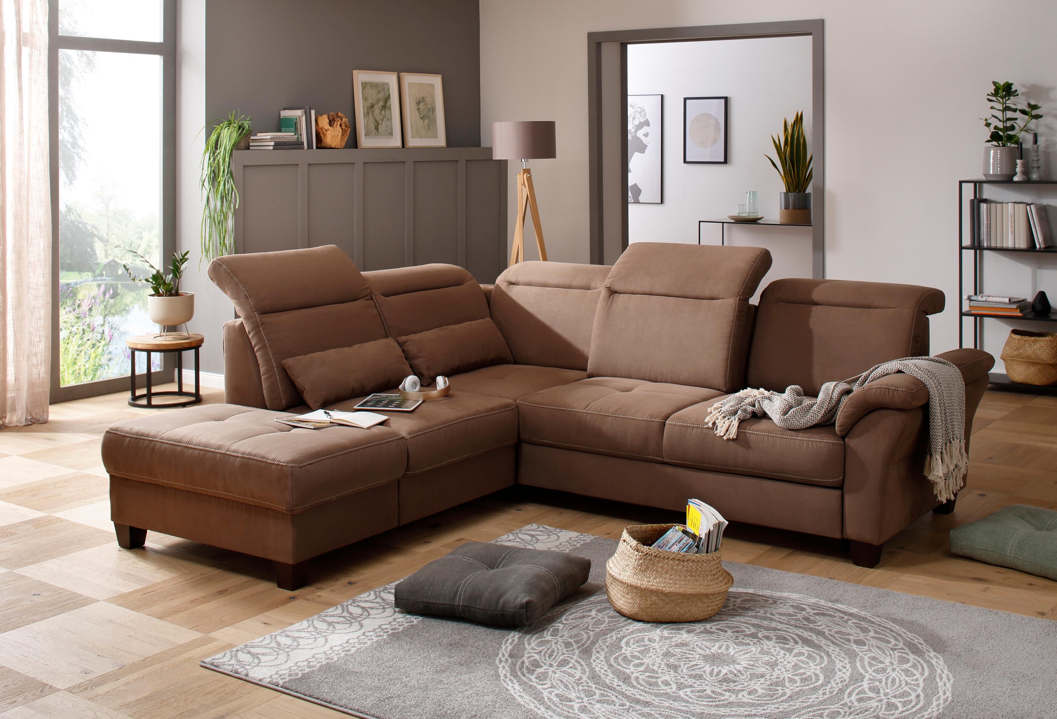 Ecksofa GOODPRODUCT "Solvei L-Form", braun, B:260cm H:104cm T:235cm, Luxus-Microfaser Lederoptik (100% Polyester);Struktur (100% Polyester);Luxus-Microfaser ALTARA NUBUCK (100% Polyester), Sofas, Ecksofa, wahlweise auch mit Kopfteilverstellung und Schlaff