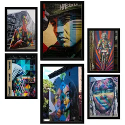 POSTER Set Mit 6 Graffiti Frida Jackson Teresa Einstein Straßenkunst A3 & A4 Schwarzer Rahmen