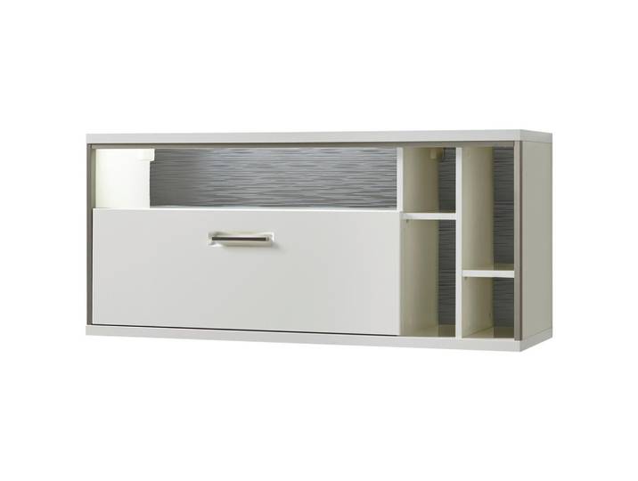 Livetastic Hängeelement Accra, Grau, Silberfarben, Weiß, Weiß Hochglanz, Metall, 124x56x38 cm, Made in EU, hängend, Wohnzimmer, Wohnwände, Hängeelemente