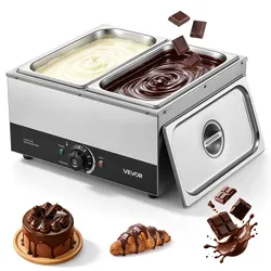 VEVOR Schokoladenschmelzmaschine 2 Abnehmbare Behälter Edelstahl 1,2 kW, für Bäckereien, Konditoreien und Restaurants, mit Temperaturregelung 30–85 °C, Trockenlaufschutz, Schokoladentempiermaschine