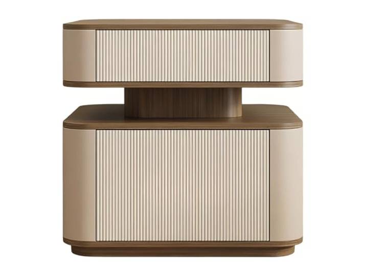 Vielseitig Nachttisch mit 2 Schubladen und vertikaler Streifenplatte For die Organisation der Schlafzimmeraufbewahrung(Beige,Mittel)