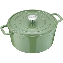 Berndes Bräter Cocotte B.IRON Gusseisen rund 26 cm 5 Liter salbeigrün INDUKTION, Pfanne + Kochtopf, Grün, Weiss