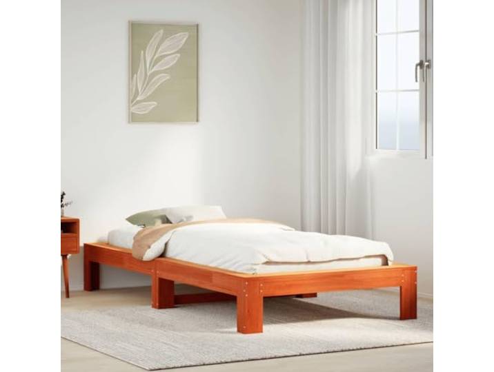 Massives Kiefernholz mit Lattenrost und Stauraum 90x200 Braun Massivholzbett ohne Matratze Wachsbraun 90x200 Kiefernholz Bettgestell mit Lattenrost Stabil Stauraum